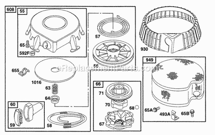 Rewind Assy Diagram and Parts List for 190452-6049-01  Briggs and Stratton Engine